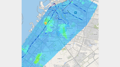 Visualisation de l’attribution des fréquences pour une gestion efficace du spectre Carte thermique superposée à une carte urbaine montrant la disponibilité des fréquences – illustre l’analyse automatisée de LS telcom pour une attribution précise et efficace des fréquences.
