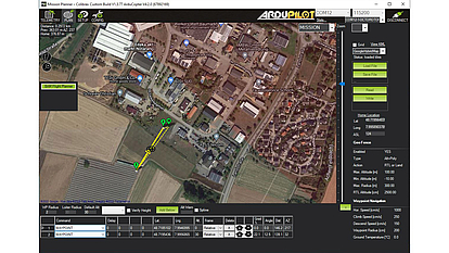 Gestion de mission AMU avec le logiciel ColMP Capture d'écran du logiciel de gestion de mission AMU, affichant une vue cartographique et un planificateur de vol.
